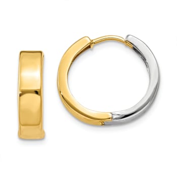 14k Yellow Gold and 14k White Gold 9/16" Hinged Hoop Earrings