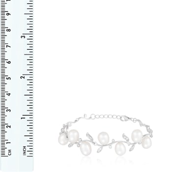 7-7.5mm White Cultured Freshwater Pearl Silver  Bracelet