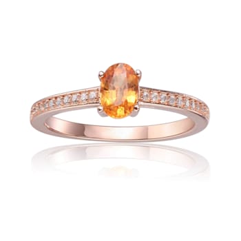 Spessartite Garnet with Moissanite Accents 14K Rose Gold Over Sterling
Silver Ring, 0.95ctw