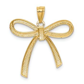 14k Yellow Gold Polished Ribbon Bow Pendant