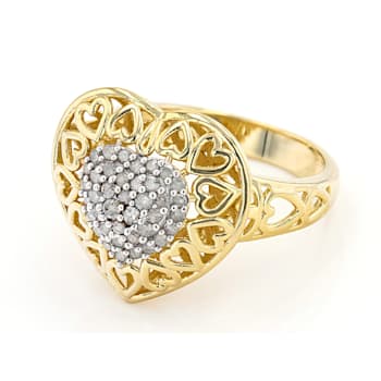 White Diamond 14K Yellow Gold Over Sterling Silver Heart Cluster Ring 0.35ctw