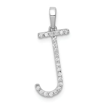 Rhodium Over 14K White Gold Diamond Letter J Initial Pendant