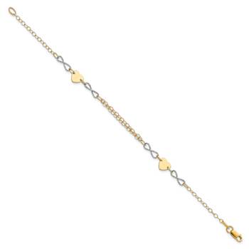 14K Two-tone Gold Polished Infinity and Heart Bracelet