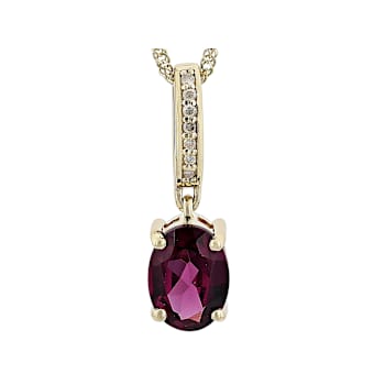 Grape Garnet And White Diamond Pendant Necklace In Solid 10K Yellow Gold 1.22ctw