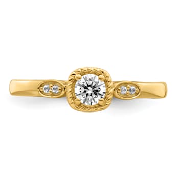 14K Yellow Gold Petite Rope Edge Round Diamond Ring 0.24ctw