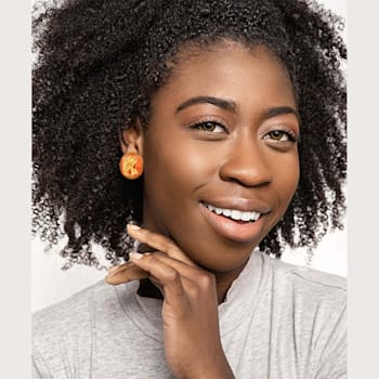 14K Yellow Gold Over Sterling Silver Gold Leaf Button Stud Acrylic
Earrings in Yellow