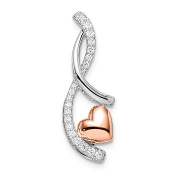 14K Two-tone Gold Diamond Heart Chain Slide Pendant