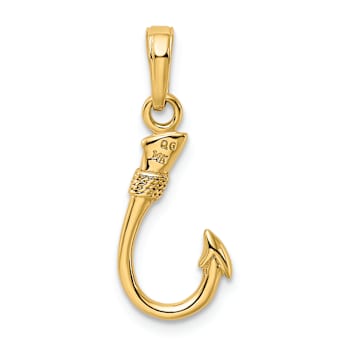 14k Yellow Gold 3D Textured Fish Hook Pendant