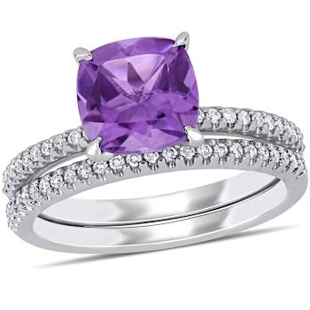 Amethyst and Diamond 14K White Gold Ring 1.98ctw