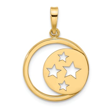 14k Yellow Gold Polished Moon and Stars Cut-out Pendant