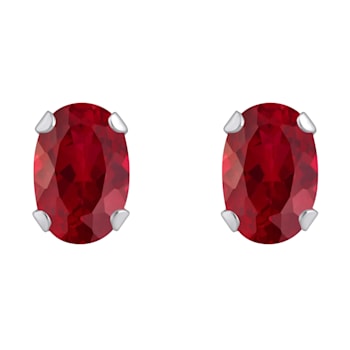 6x4mm Oval Lab Created Ruby Rhodium Over 10k White Gold Stud Earrings