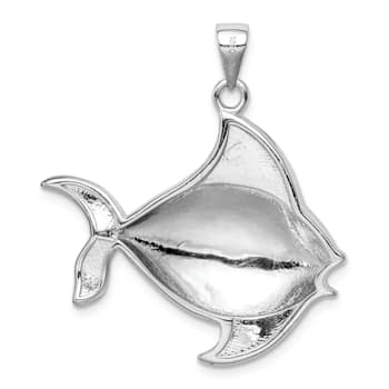 Rhodium Over Sterling Silver Lab Created Blue Opal Fish Pendant