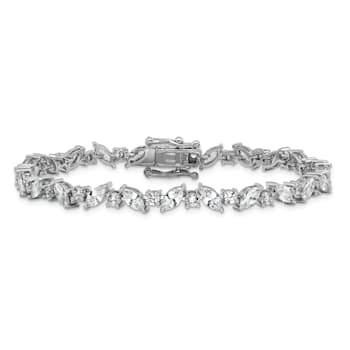 Rhodium Over Sterling Silver Polished Fancy Marquise Cubic Zirconia Bracelet