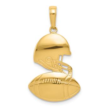 14k Yellow Gold Polished and Textured Football and Helmet Pendant