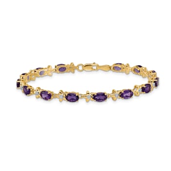 14k Yellow Gold Floral Diamond and Amethyst Bracelet