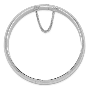 Rhodium Over Sterling Silver Diamond-cut 10.25mm Hinged Bangle Bracelet