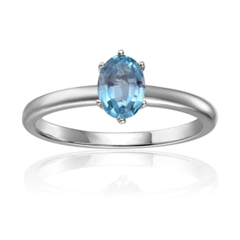 Oval Blue Zircon Sterling Silver Solitaire Ring, 1.00ct