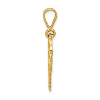 14k Yellow Gold Textured Reversible For My Wonderful Sister Heart Pendant