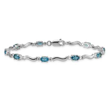 Rhodium Over 10k White Gold Fancy Diamond and Blue Topaz Bracelet