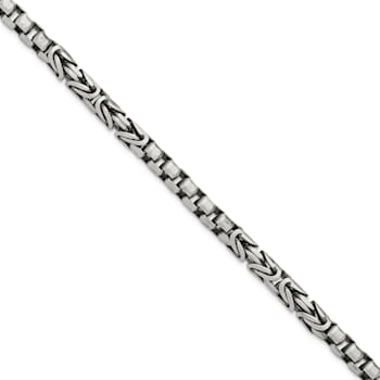 Sterling Silver Mens Antiqued Brushed Byzantine Box Link Bracelet