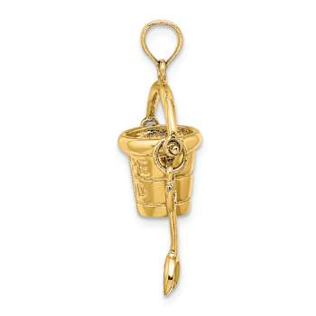 14k Yellow Gold Textured Cape Cod Bucket with Shovel Pendant
