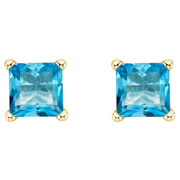 4mm Princess Cut Blue Topaz 14k Yellow Gold Stud Earrings
