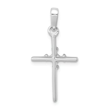 Rhodium Over 14K White Gold 0.01ct. Diamond Polished Budded Cross Pendant