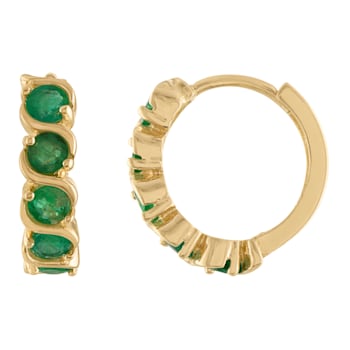 10K Yellow Gold Emerald Hoop Earrings .5ctw