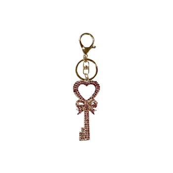 Gold Tone Rose Pink Crystal Key Chain