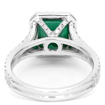 Emerald Step Cut Green Emerald and White Diamond 18K White Gold Ring.
3.08 CTW