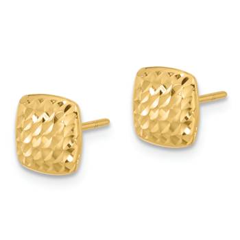 14k Yellow Gold Diamond-Cut 8.6mm Square Stud Earrings