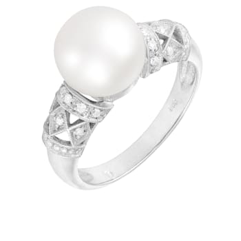 9-10mm White Cultured Freshwater Pearl 14K White Gold Ring