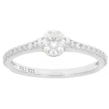Moissanite Pear and Round Ring Set in Platinum Silver