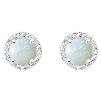 6mm Round Created Opal And Created White Sapphire 10k White Gold Halo
Stud Earrings