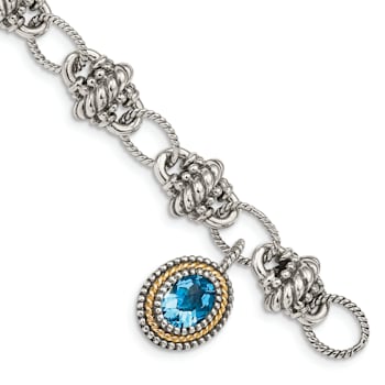 Sterling Silver with 14K Gold Over Sterling Silver Oxidized Light Swiss
Blue Topaz Bracelet