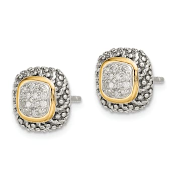 Sterling Silver Antiqued with 14K Accent Diamond Post Earrings