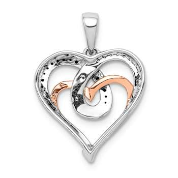 14K Two-tone Gold  with White and Black Diamond Heart Pendant