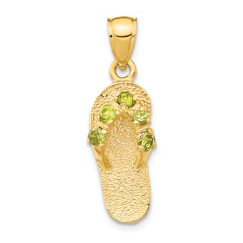 14k Yellow Gold Textured 3D August Cubic Zirconia Birthstone Flip Flop Pendant