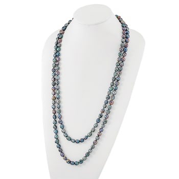 9-10mm Baroque Black Freshwater Cultured Pearl Endless 64-inch Necklace