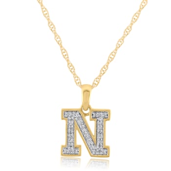White Diamond Accent 10k Yellow Gold N Initial Pendant With 18” Rope Chain