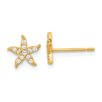 14K Yellow Gold Childrens Cubic Zirconia Starfish Post Earrings
