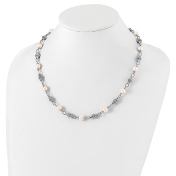 Sterling Silver Antiqued 8-8.5mm Freshwater Cultured Pearl 20 inch Necklace