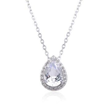 Pear Shape White Topaz Sterling Silver Pendant with Chain