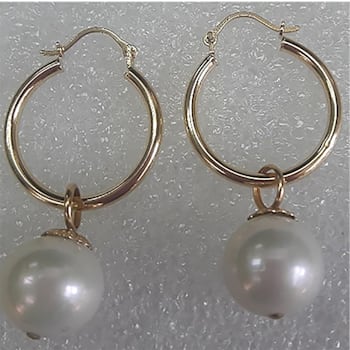 14KY Detachable Hoop Earrings 10-11mm Cultured Pearl