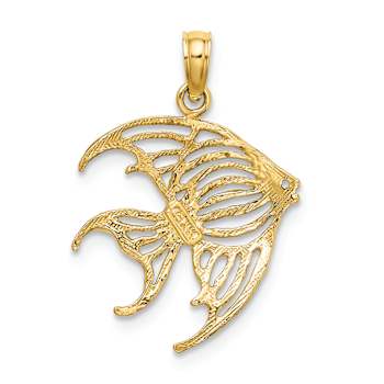 14k Yellow Gold Textured Cut-Out Angelfish Charm