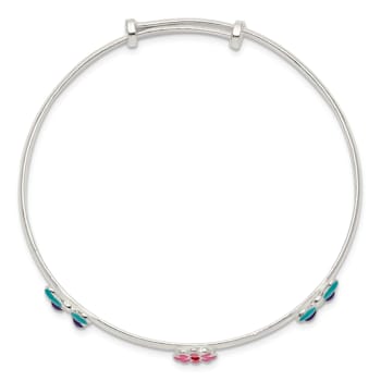 Sterling Silver Enamel Flower and Butterfly Adjustable Children's Bangle