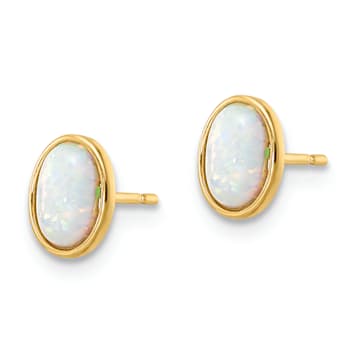14K Yellow Gold Lab Created Opal Post Earrings