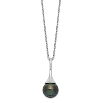 Rhodium Over Sterling Silver 9-10mm Teardrop Tahitian Saltwater Cultured
Pearl Necklace