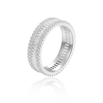 Round and Baguette White Topaz Sterling Silver Eternity Band Ring, 2.60ctw