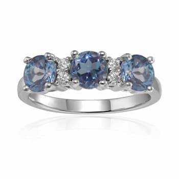 London Blue Topaz and Moissanite Sterling Silver 3-Stone Ring